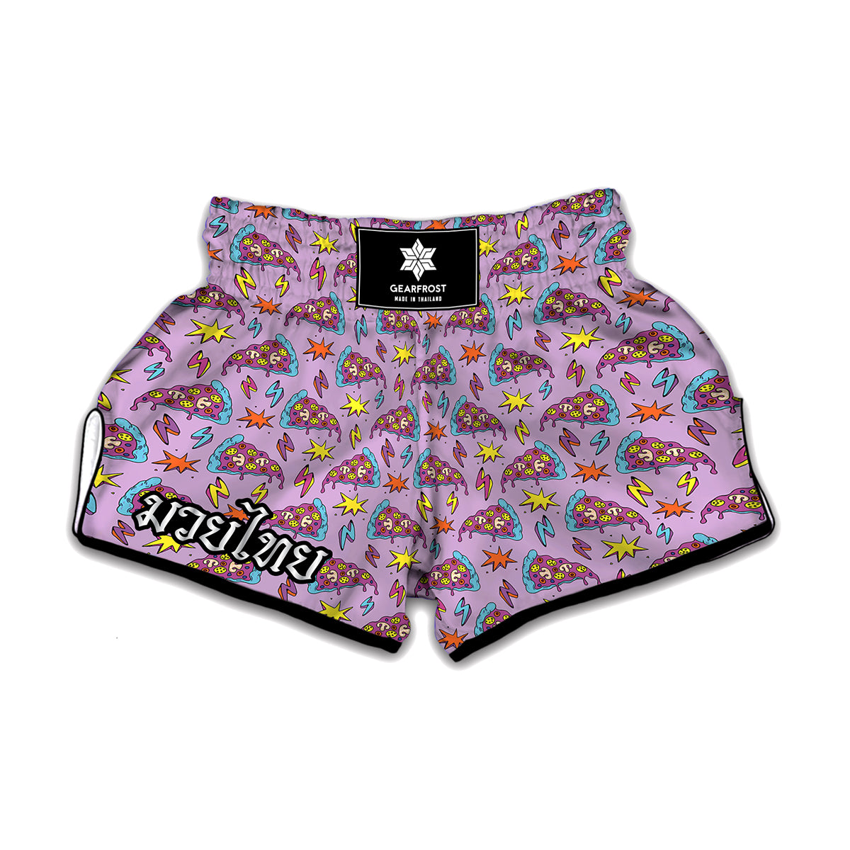 Psychedelic Pizza Pattern Print Muay Thai Boxing Shorts