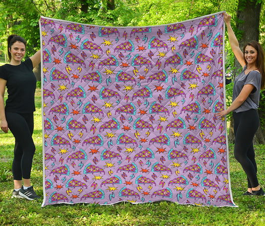 Psychedelic Pizza Pattern Print Quilt
