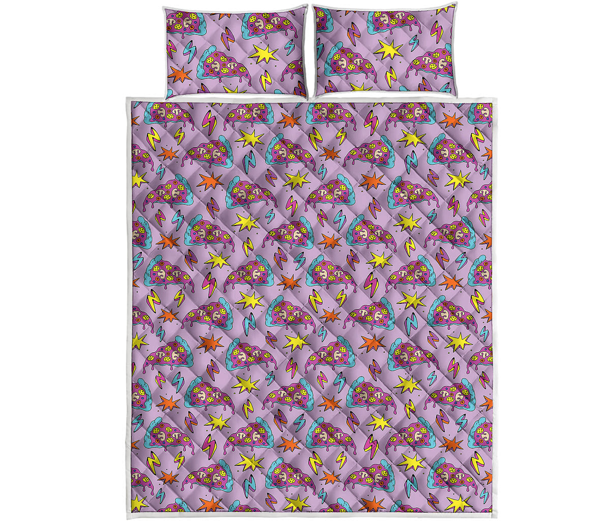Psychedelic Pizza Pattern Print Quilt Bed Set