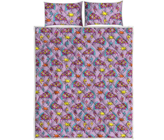 Psychedelic Pizza Pattern Print Quilt Bed Set