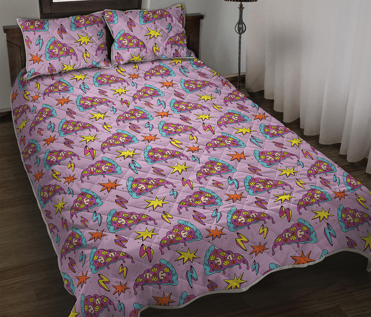 Psychedelic Pizza Pattern Print Quilt Bed Set