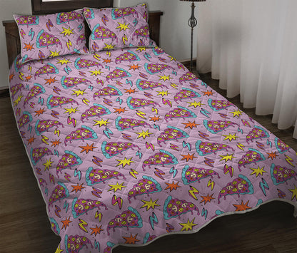 Psychedelic Pizza Pattern Print Quilt Bed Set