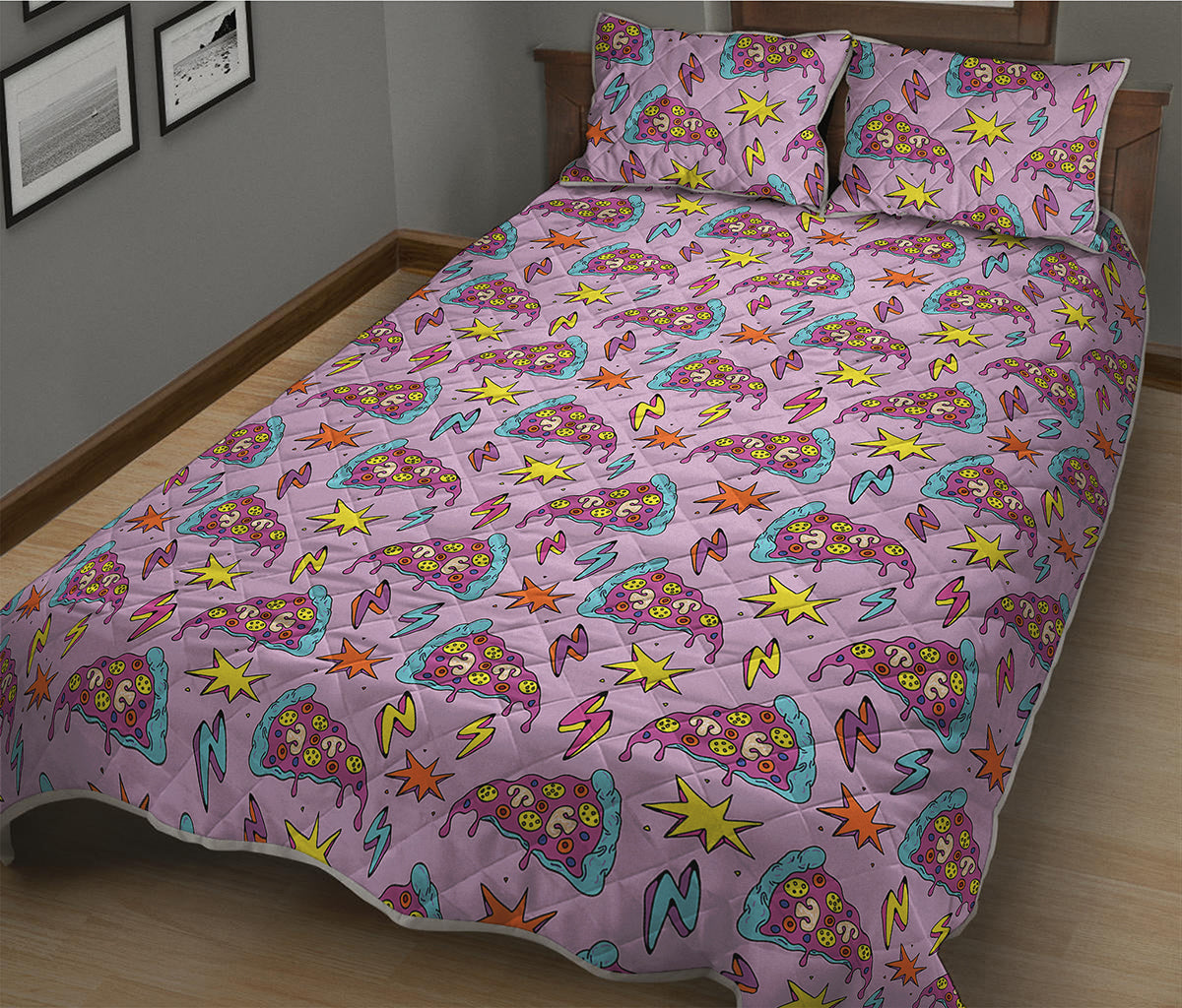 Psychedelic Pizza Pattern Print Quilt Bed Set