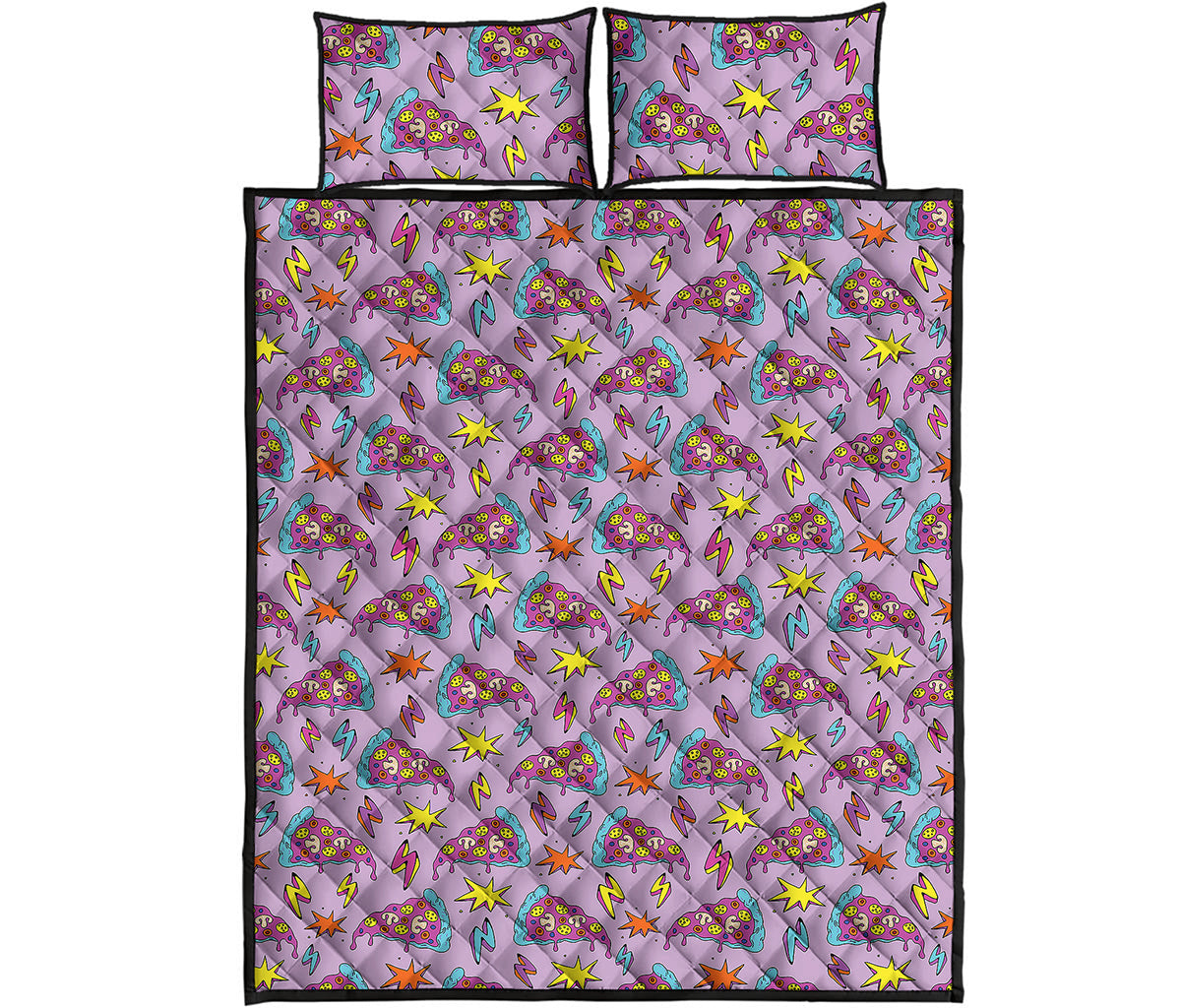 Psychedelic Pizza Pattern Print Quilt Bed Set