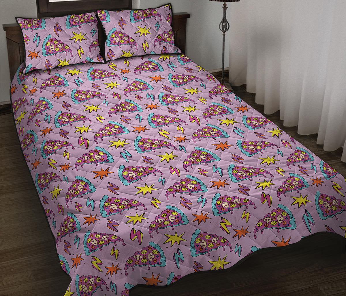 Psychedelic Pizza Pattern Print Quilt Bed Set