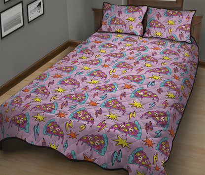 Psychedelic Pizza Pattern Print Quilt Bed Set