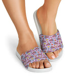 Psychedelic Pizza Pattern Print White Slide Sandals