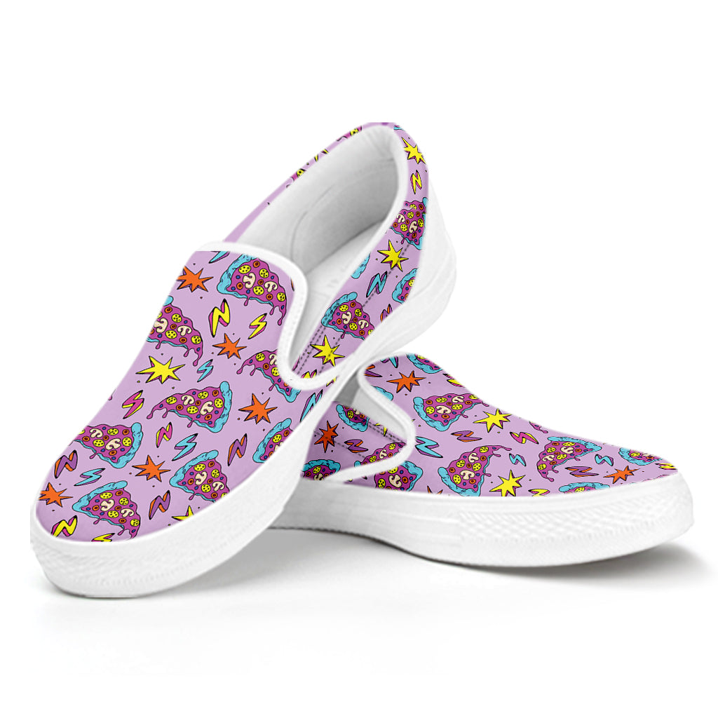 Psychedelic Pizza Pattern Print White Slip On Shoes