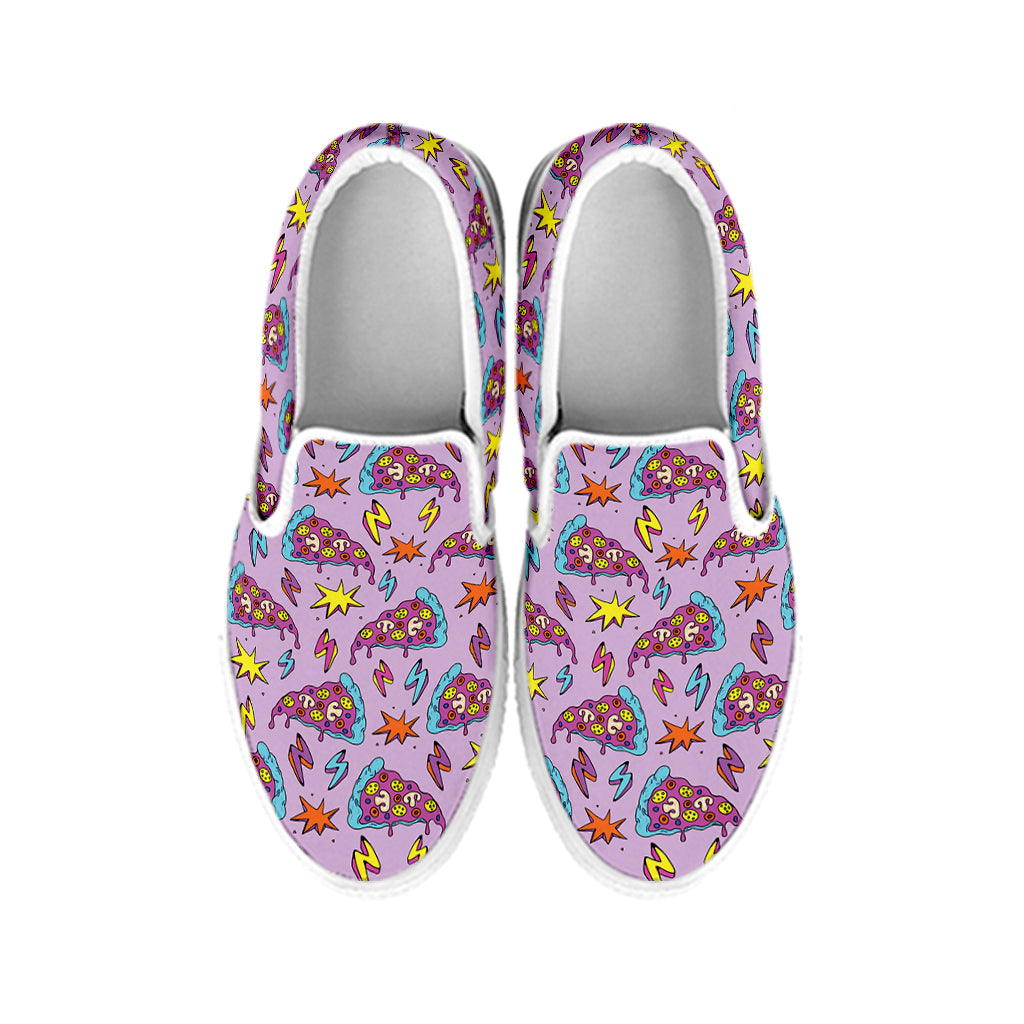 Psychedelic Pizza Pattern Print White Slip On Shoes