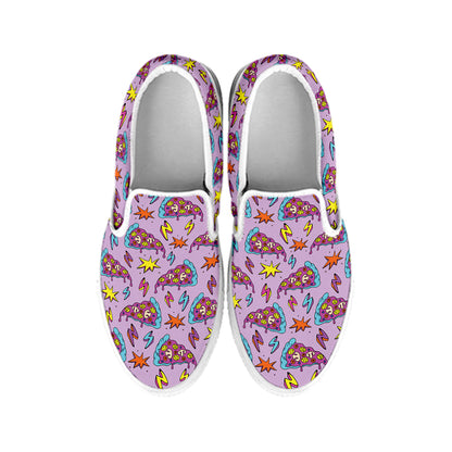 Psychedelic Pizza Pattern Print White Slip On Shoes
