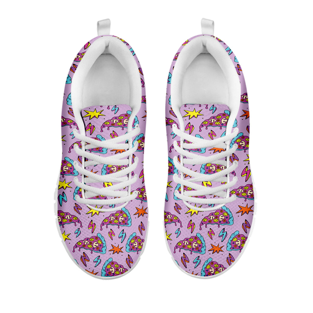 Psychedelic Pizza Pattern Print White Sneakers