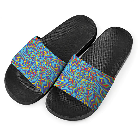 Psychedelic Print Black Slide Sandals