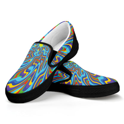 Psychedelic Print Black Slip On Shoes