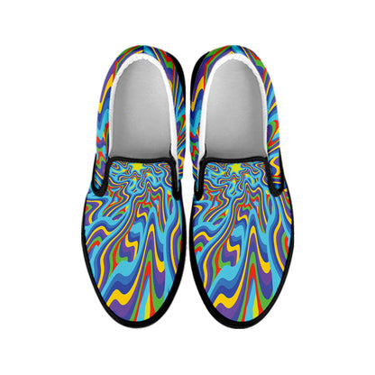 Psychedelic Print Black Slip On Shoes