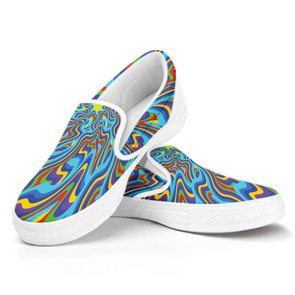 Psychedelic Print White Slip On Shoes