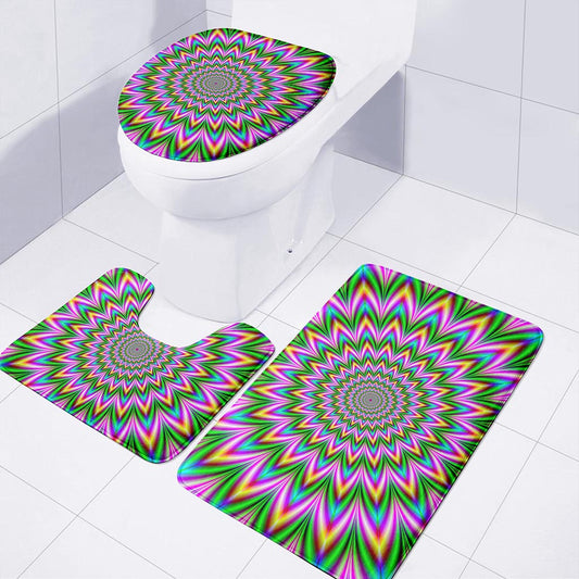 Psychedelic Radiant Optical Illusion 3 Piece Bath Mat Set