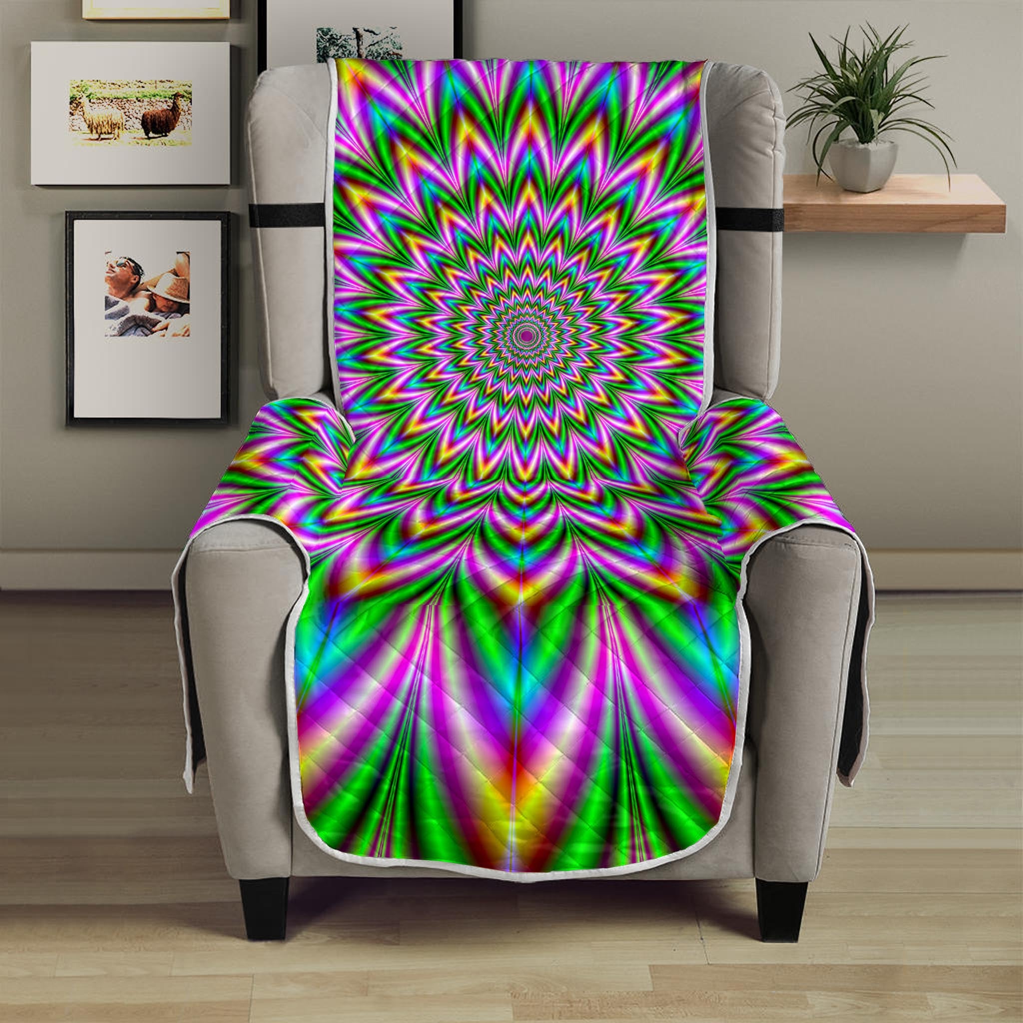 Psychedelic Radiant Optical Illusion Armchair Protector