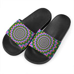 Psychedelic Radiant Optical Illusion Black Slide Sandals