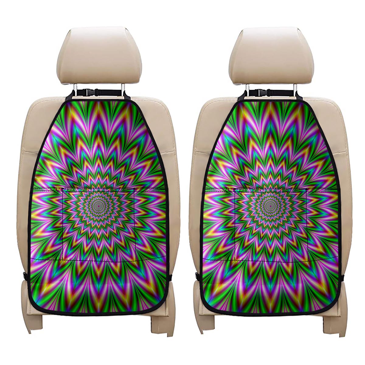 Psychedelic Radiant Optical Illusion Car Seat Organizers