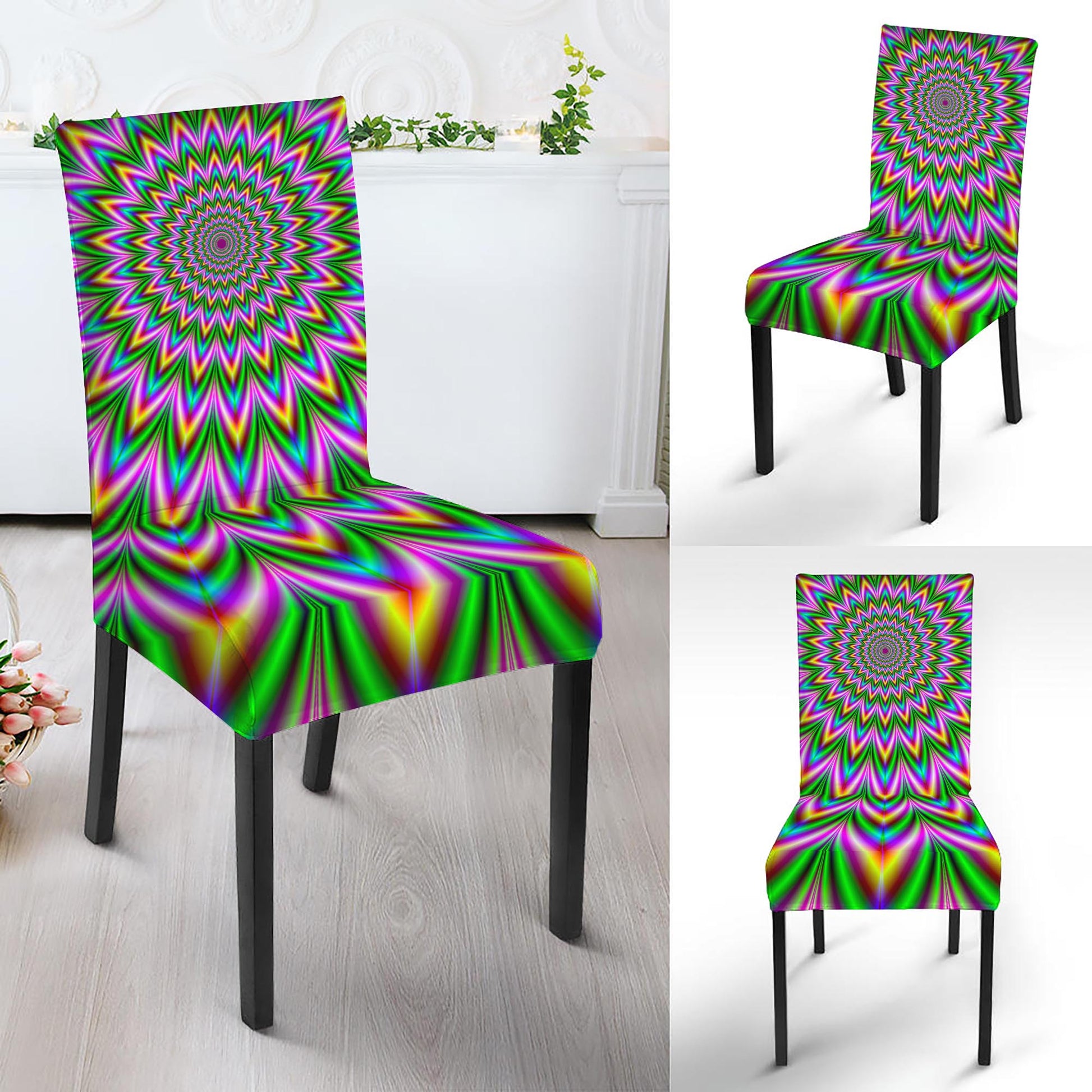 Psychedelic Radiant Optical Illusion Dining Chair Slipcover