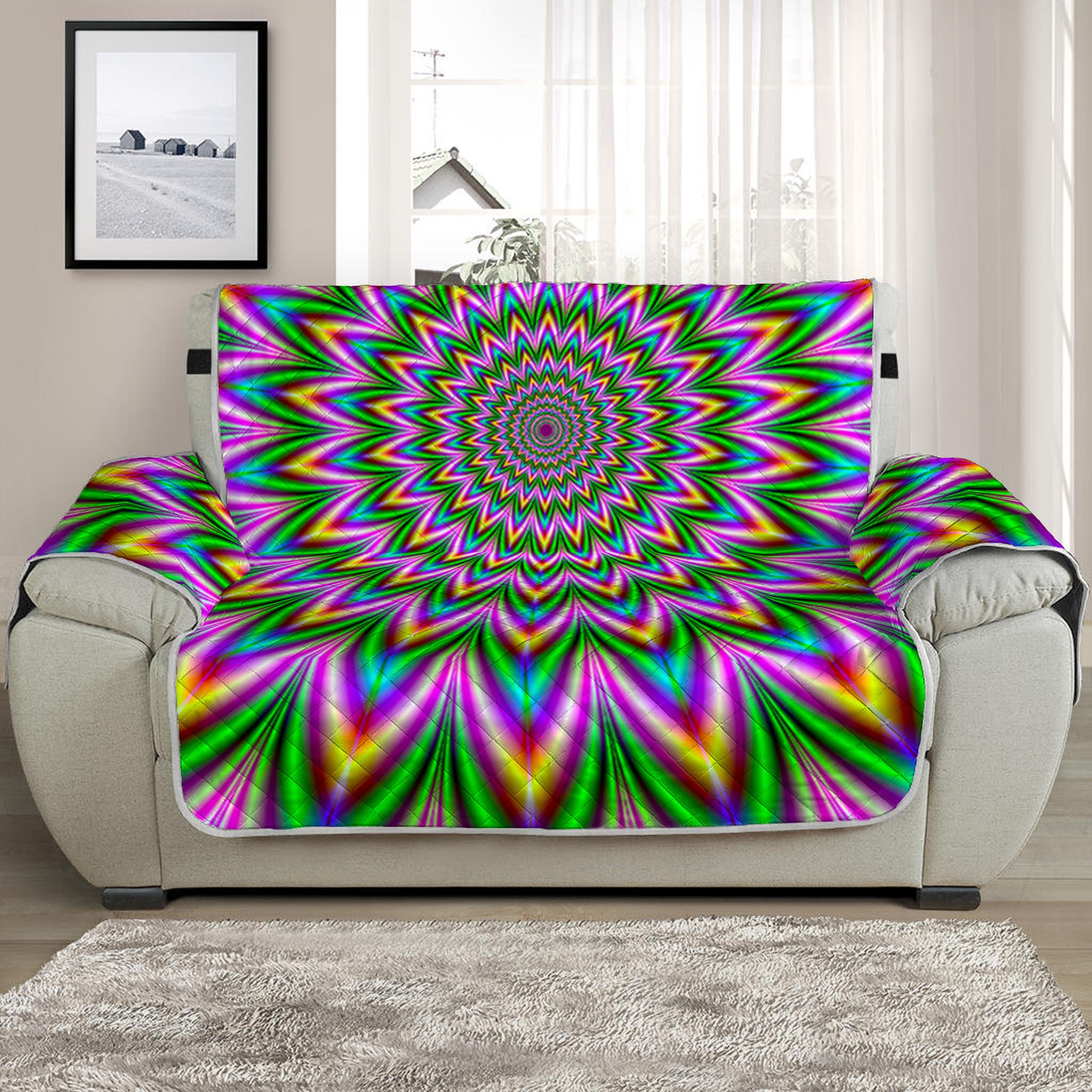 Psychedelic Radiant Optical Illusion Half Sofa Protector