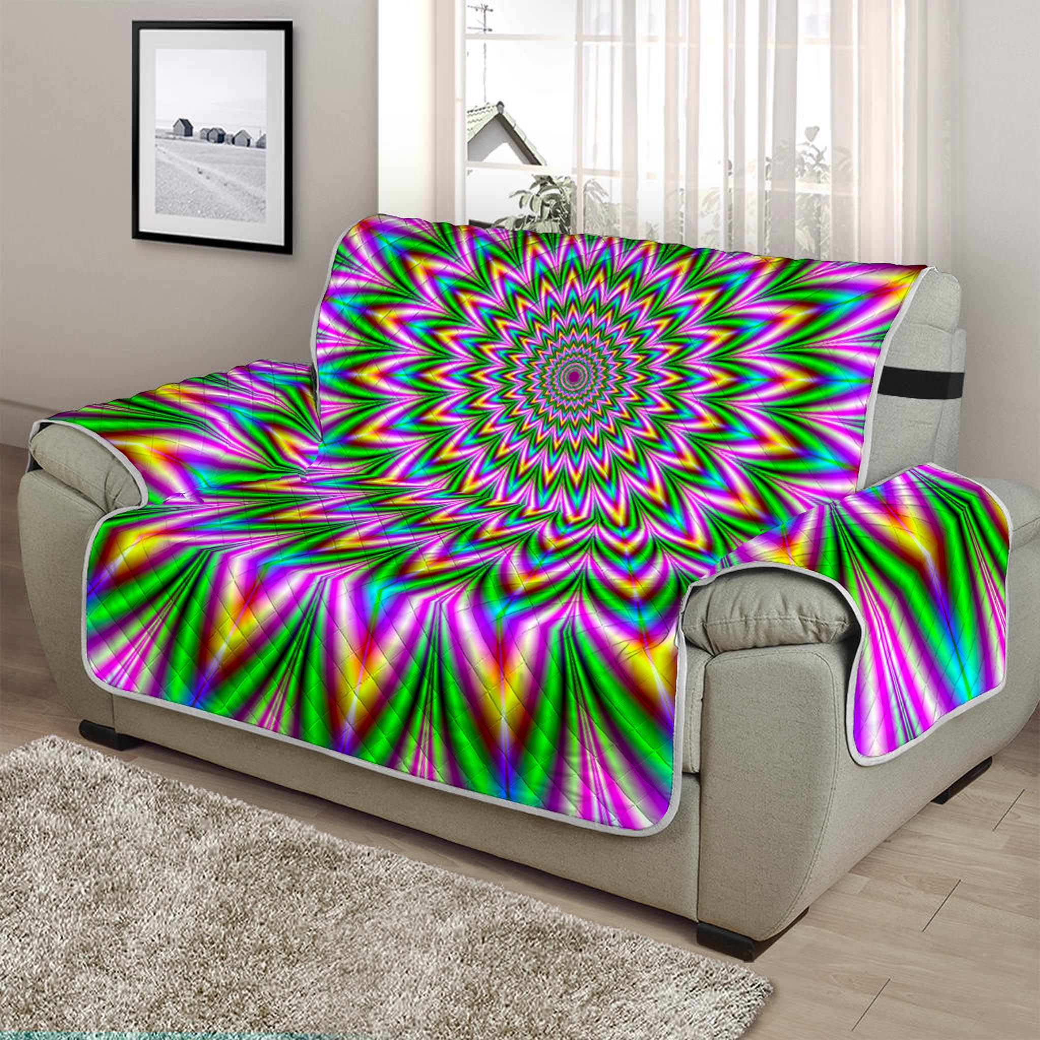 Psychedelic Radiant Optical Illusion Half Sofa Protector