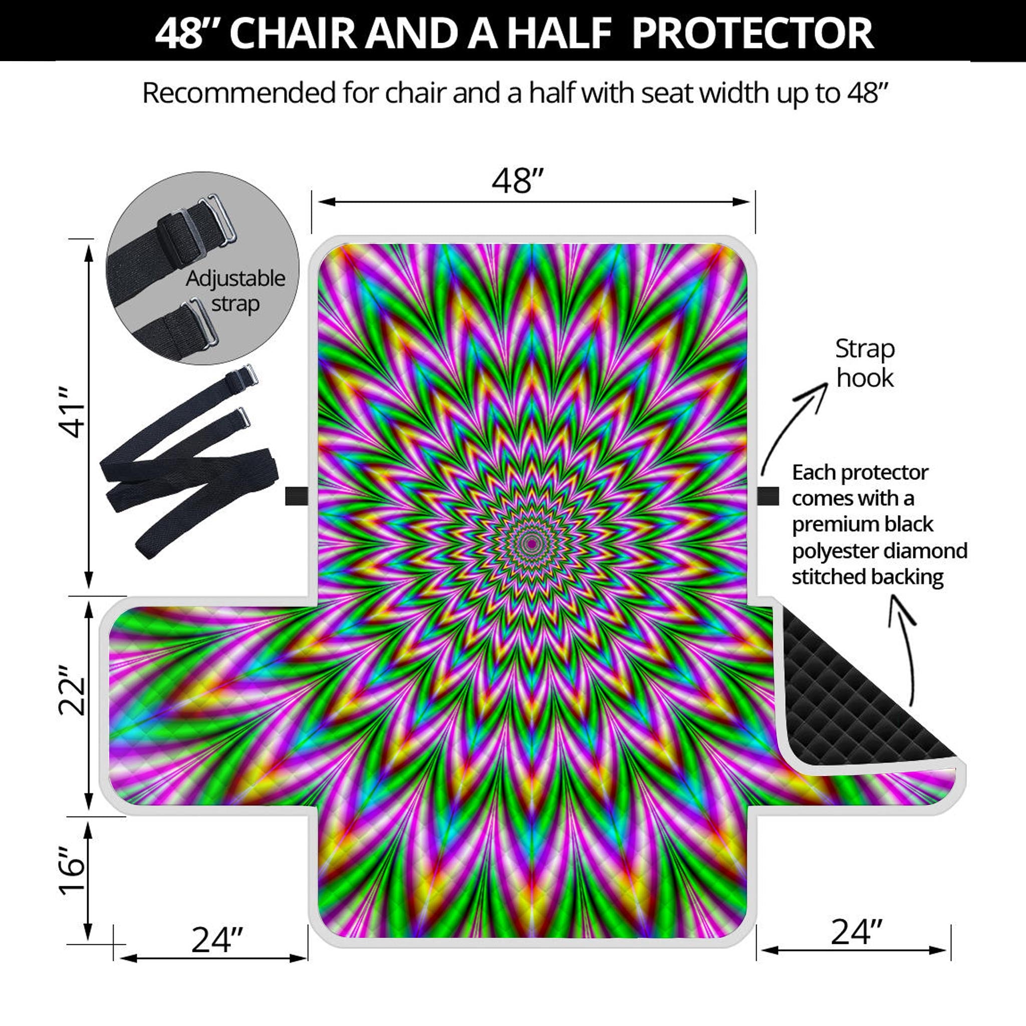 Psychedelic Radiant Optical Illusion Half Sofa Protector