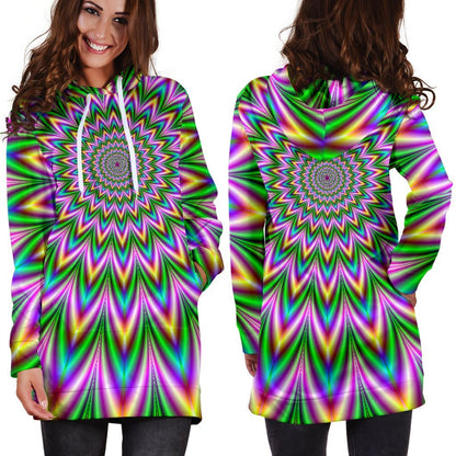 Psychedelic Radiant Optical Illusion Hoodie Dress GearFrost
