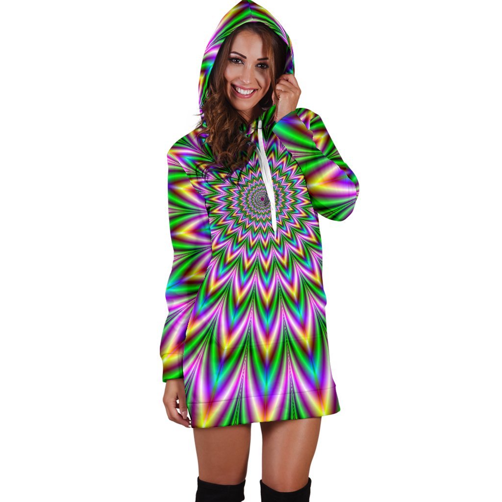 Psychedelic Radiant Optical Illusion Hoodie Dress GearFrost