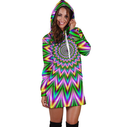 Psychedelic Radiant Optical Illusion Hoodie Dress GearFrost