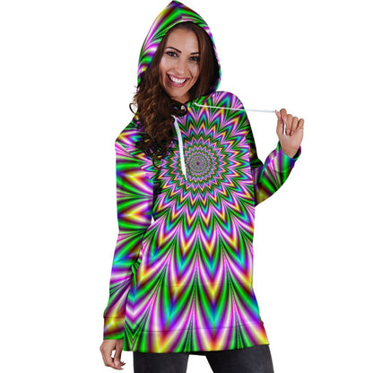 Psychedelic Radiant Optical Illusion Hoodie Dress GearFrost