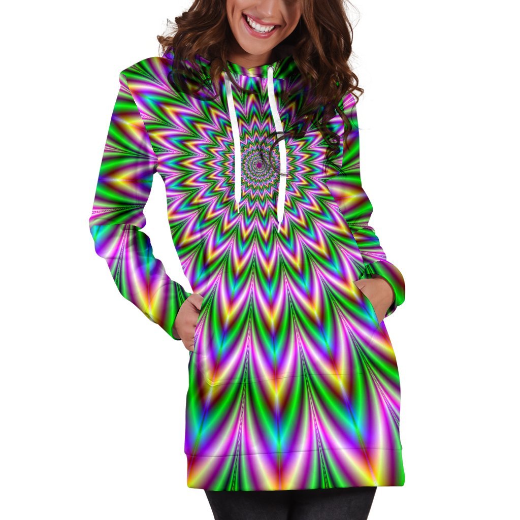 Psychedelic Radiant Optical Illusion Hoodie Dress GearFrost