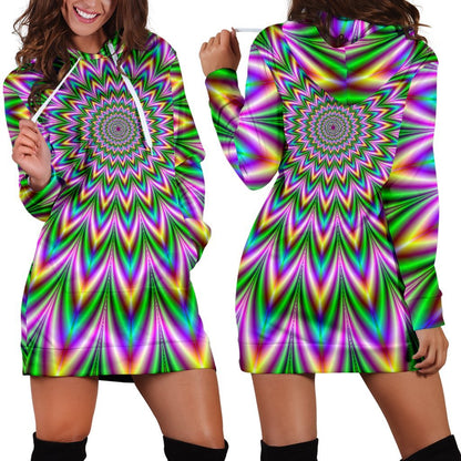 Psychedelic Radiant Optical Illusion Hoodie Dress GearFrost