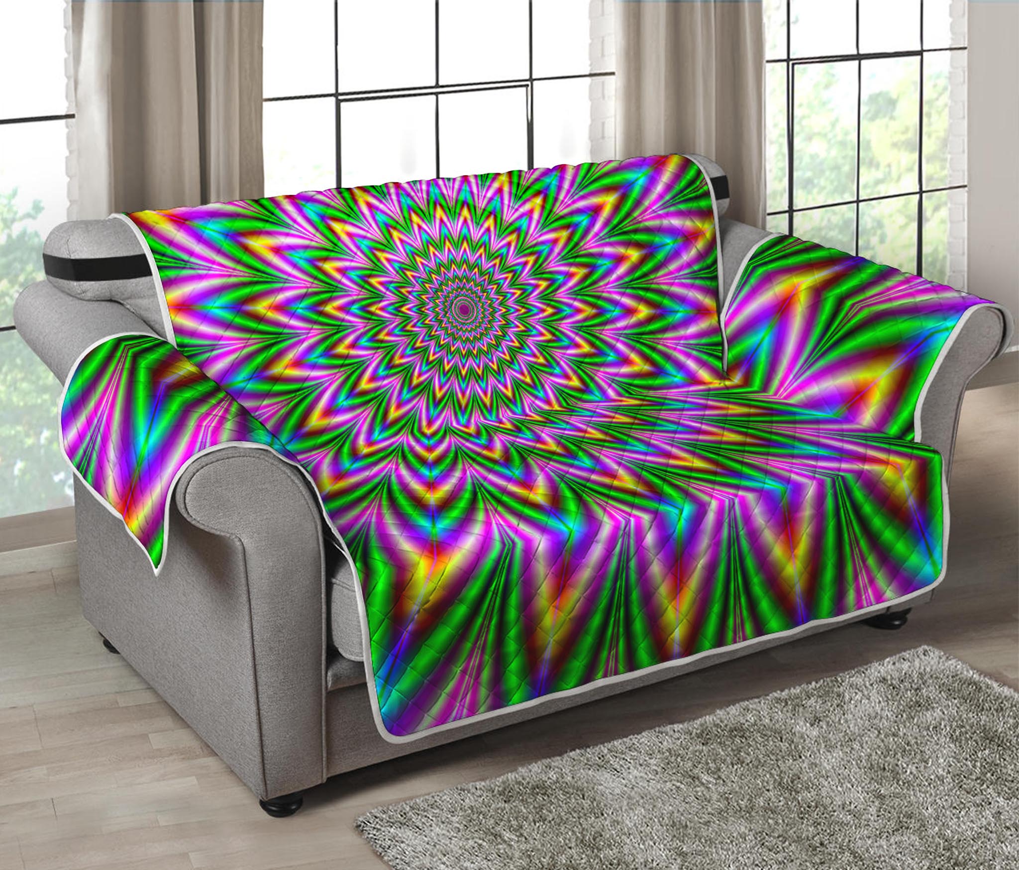 Psychedelic Radiant Optical Illusion Loveseat Protector