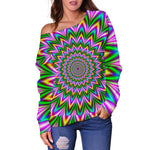 Psychedelic Radiant Optical Illusion Off Shoulder Sweatshirt GearFrost
