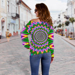 Psychedelic Radiant Optical Illusion Off Shoulder Sweatshirt GearFrost