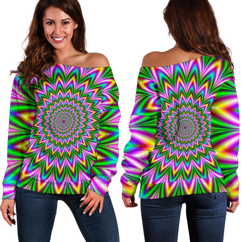 Psychedelic Radiant Optical Illusion Off Shoulder Sweatshirt GearFrost