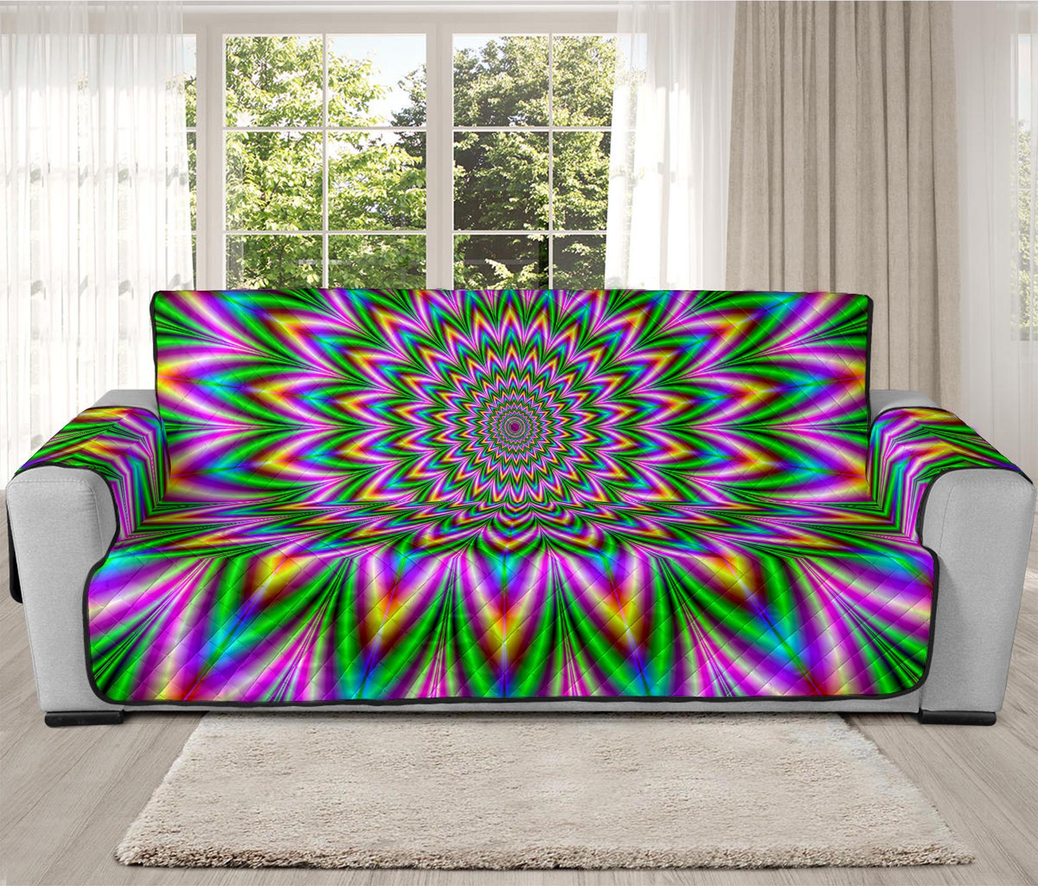 Psychedelic Radiant Optical Illusion Oversized Sofa Protector