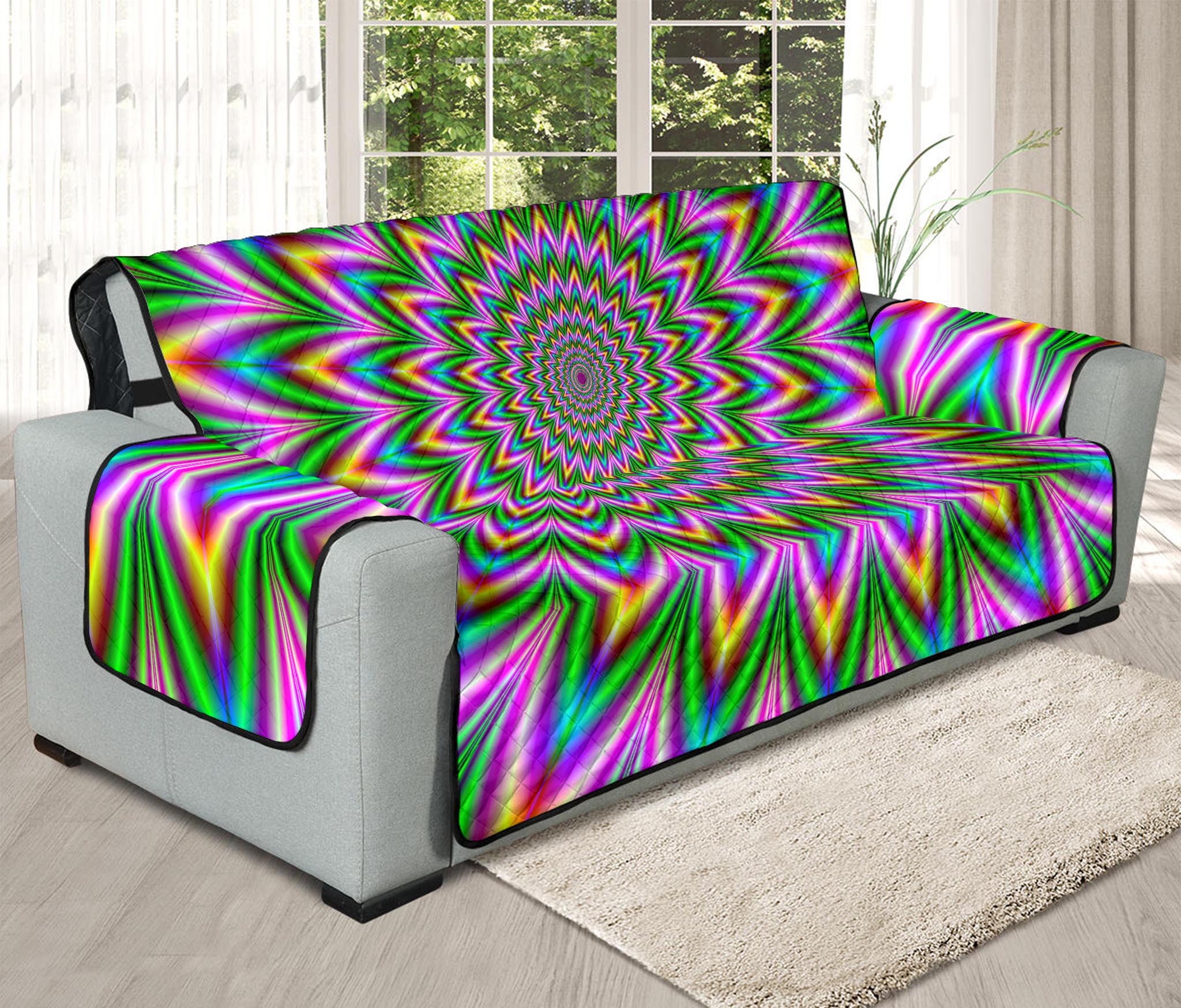 Psychedelic Radiant Optical Illusion Oversized Sofa Protector