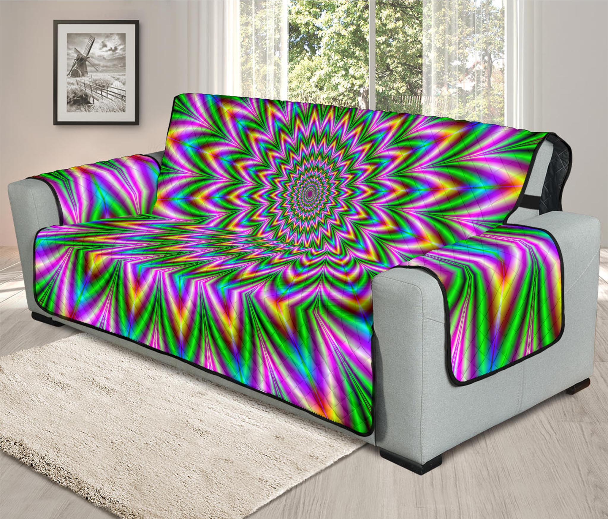 Psychedelic Radiant Optical Illusion Oversized Sofa Protector