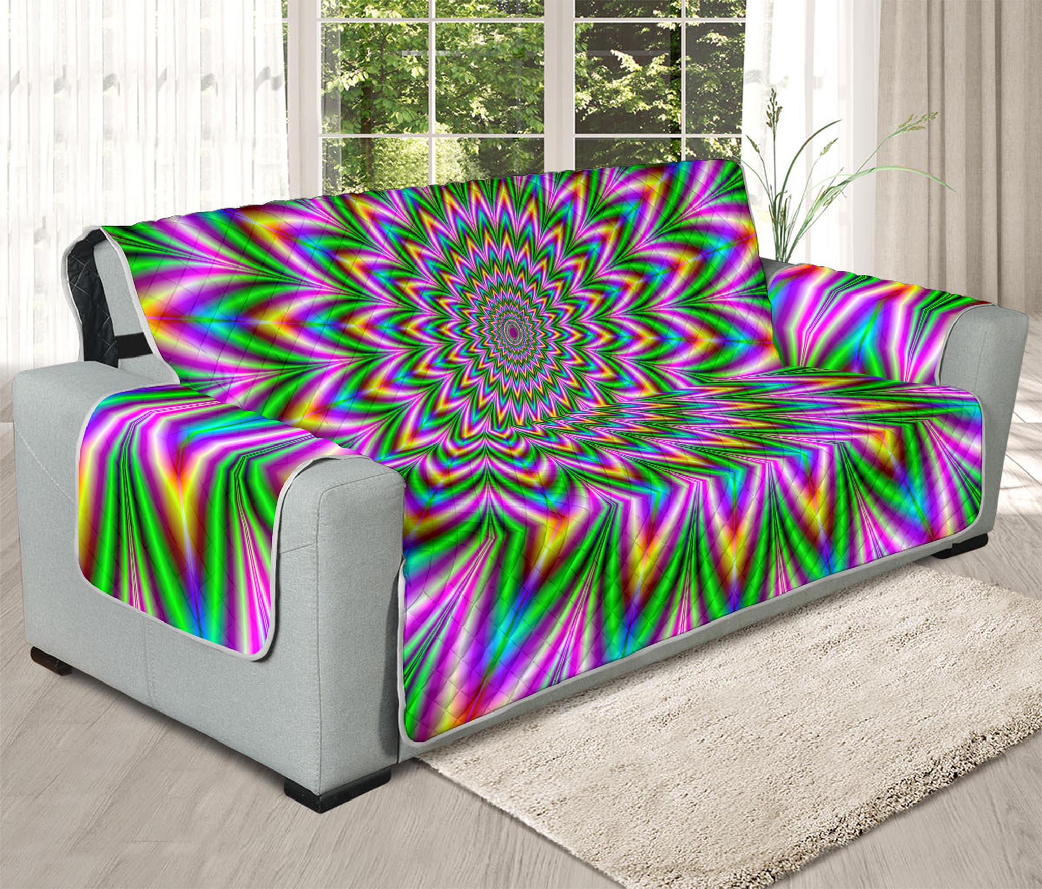 Psychedelic Radiant Optical Illusion Oversized Sofa Protector