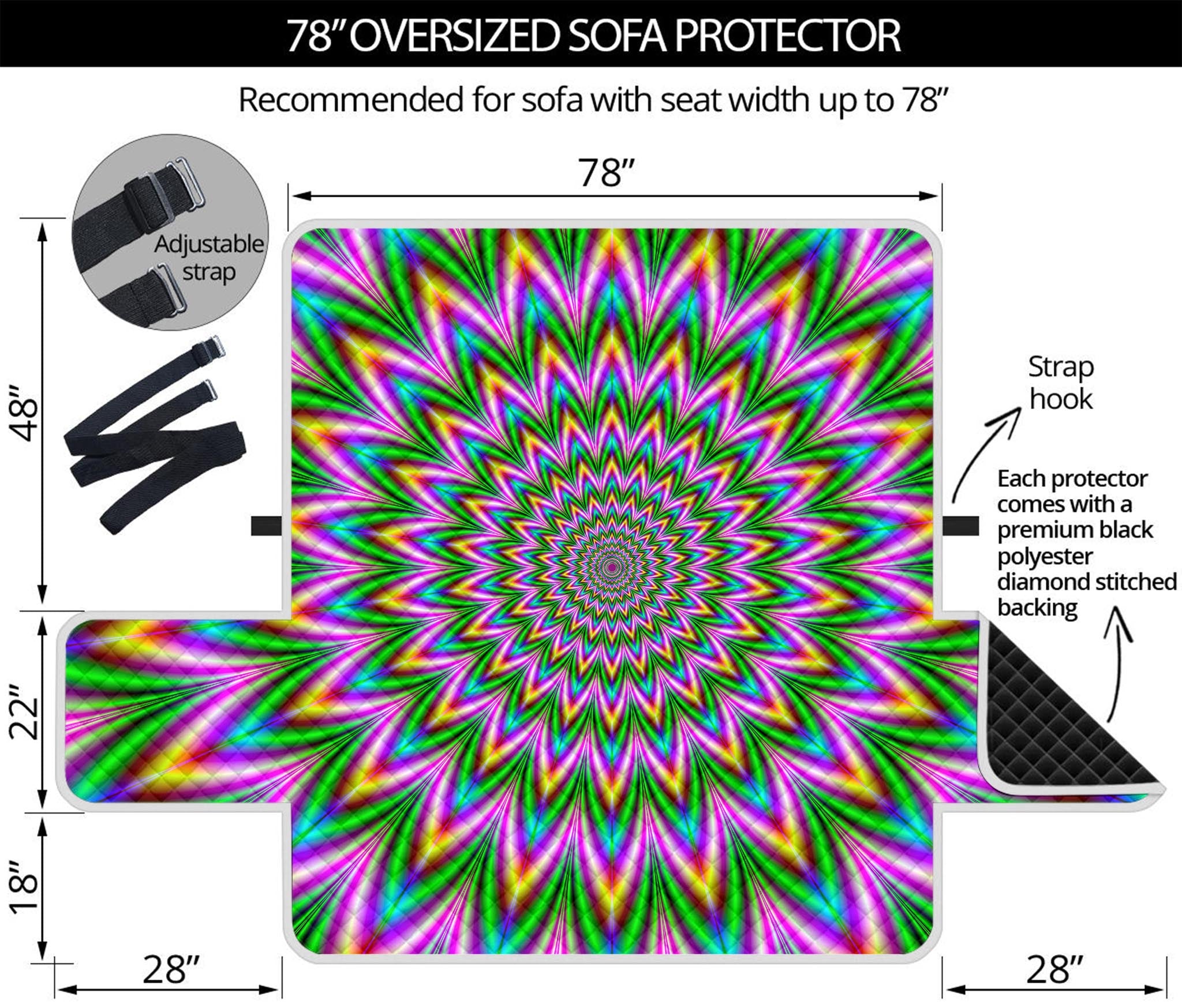 Psychedelic Radiant Optical Illusion Oversized Sofa Protector