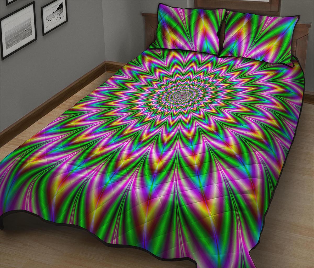 Psychedelic Radiant Optical Illusion Quilt Bed Set