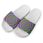 Psychedelic Radiant Optical Illusion White Slide Sandals