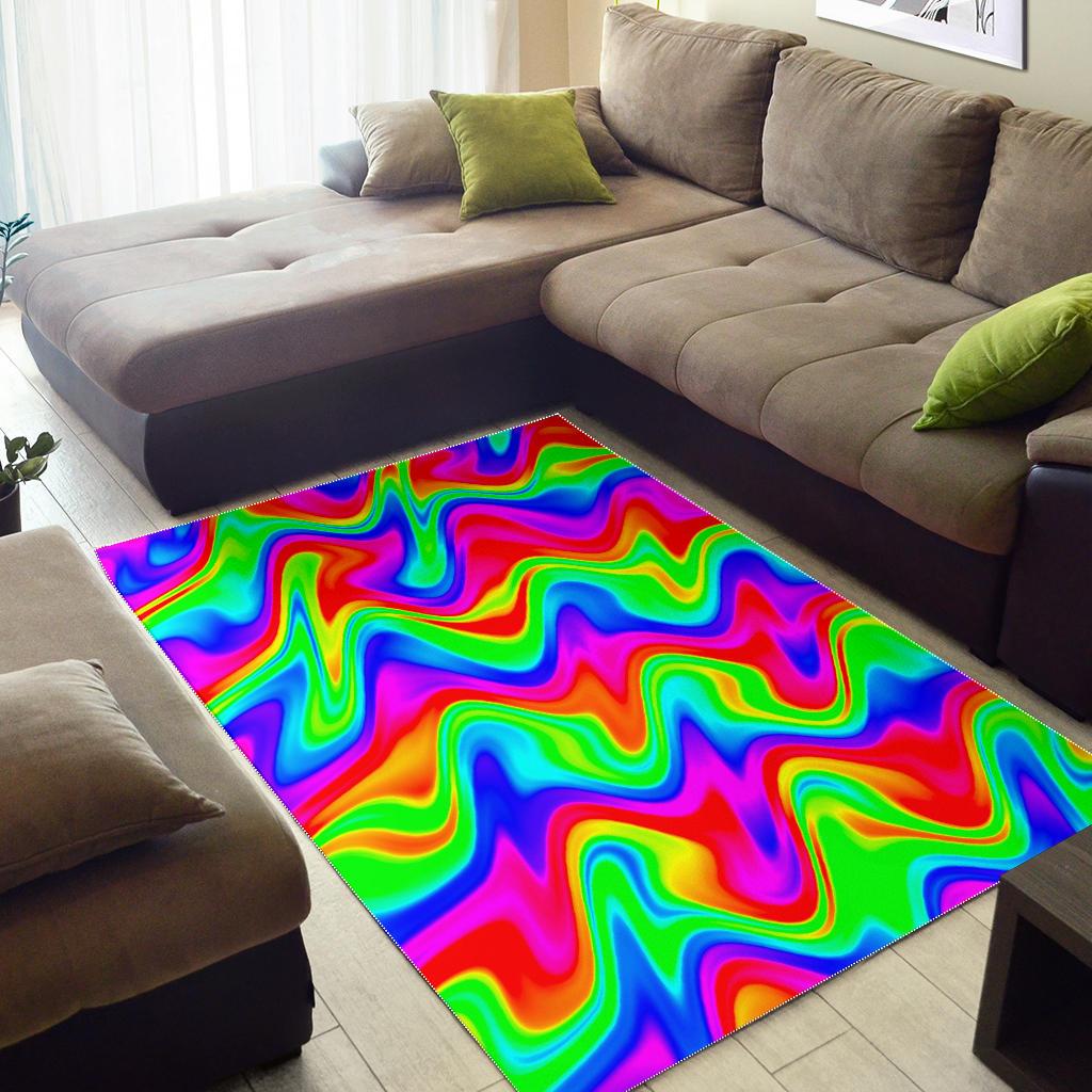 Psychedelic Rainbow Trippy Print Area Rug GearFrost