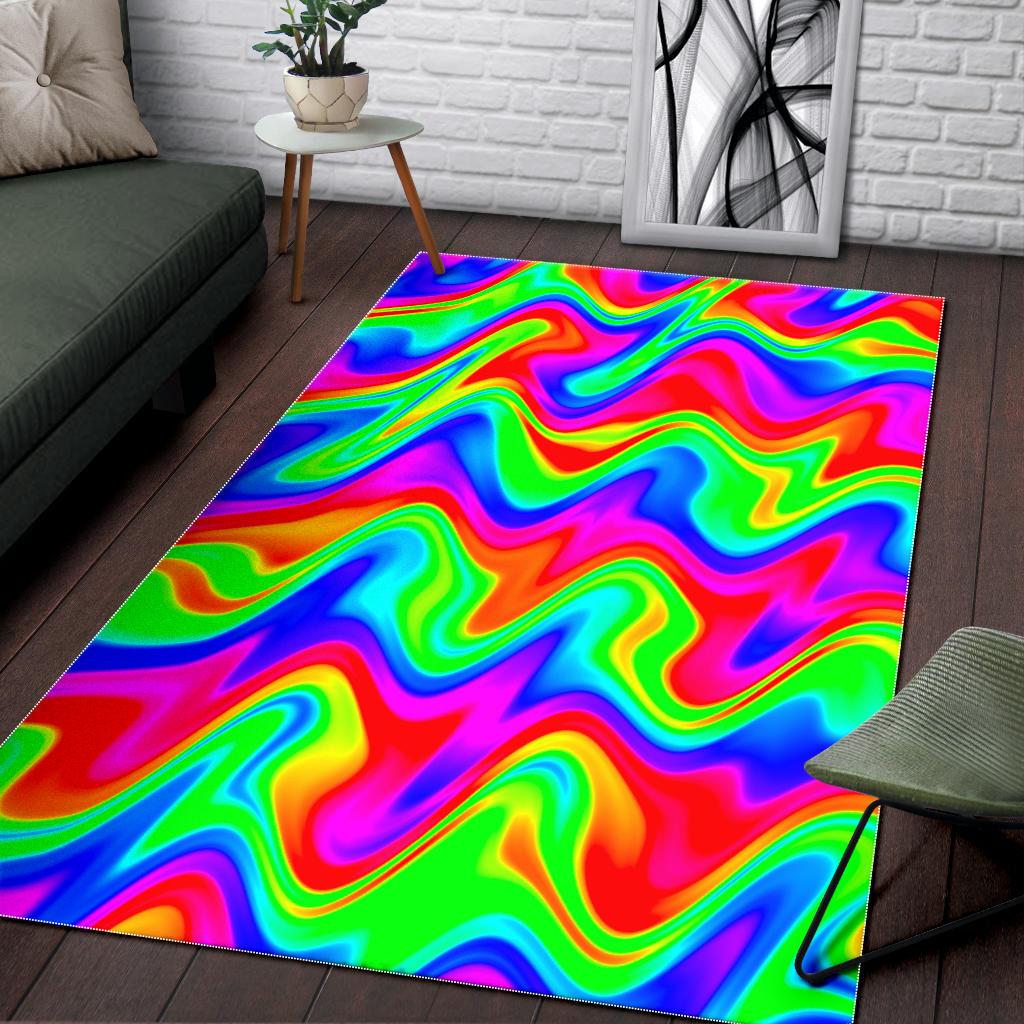 Psychedelic Rainbow Trippy Print Area Rug GearFrost