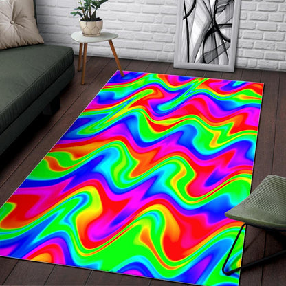Psychedelic Rainbow Trippy Print Area Rug GearFrost