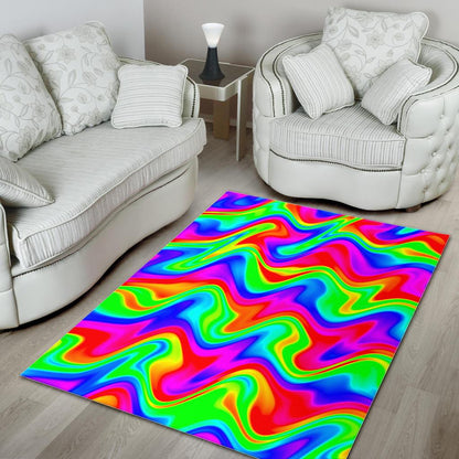 Psychedelic Rainbow Trippy Print Area Rug GearFrost