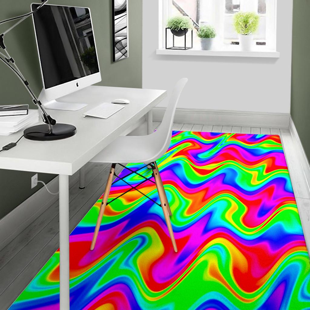 Psychedelic Rainbow Trippy Print Area Rug GearFrost