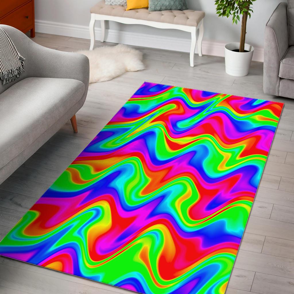 Psychedelic Rainbow Trippy Print Area Rug GearFrost